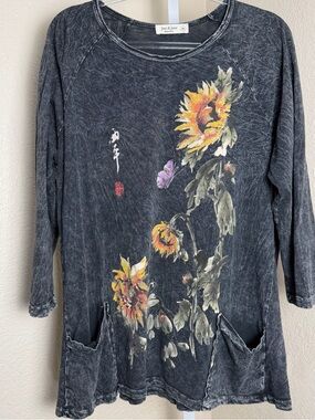 Jess & Jane Size M Sunflower Mineral Washed Art to Wear 100% Cotton Lagenlook